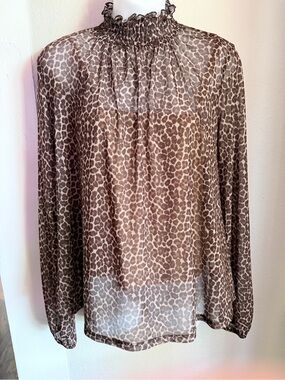 Wild Fable Leopard High neck Sheer Blouse Medium